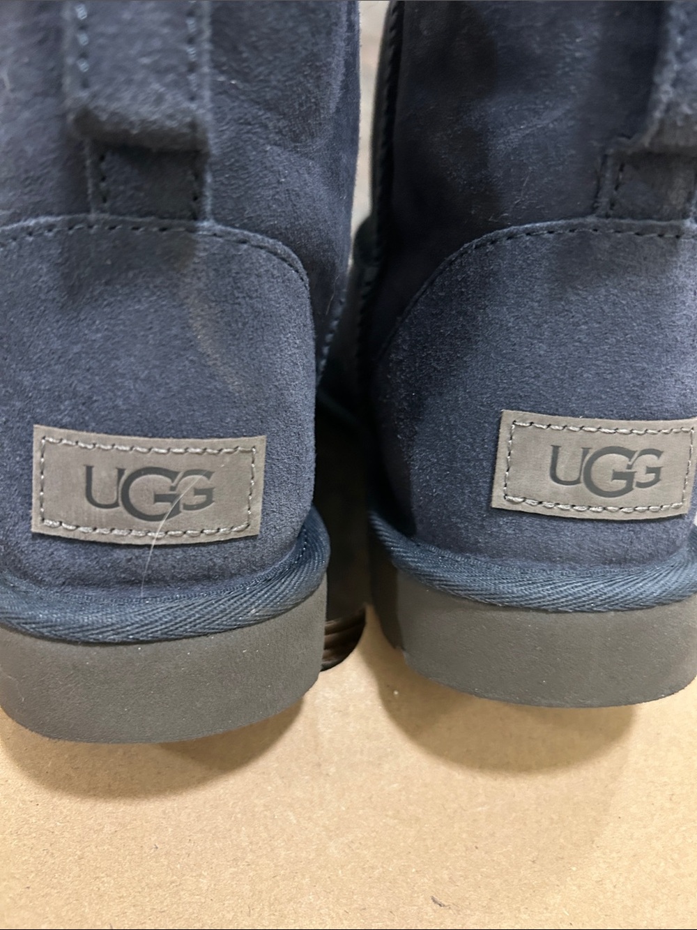 Women’s MINI II UGG Navy Short Suede Boot with Plush Shearling Size 7 EXCELLENT - Picture 9 of 16